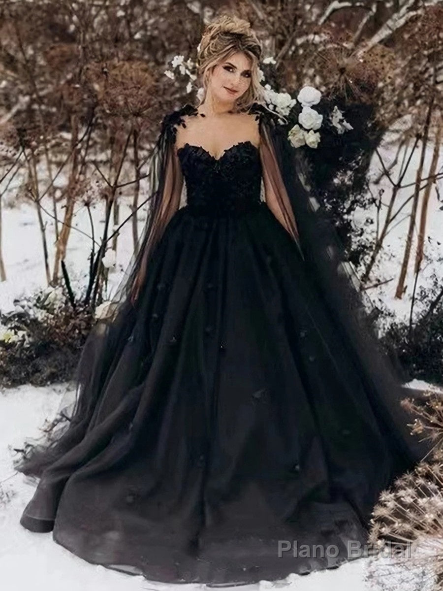 A-line/Princess Sweetheart Court Train Tulle Wedding Dress with Appliques Lace Main image