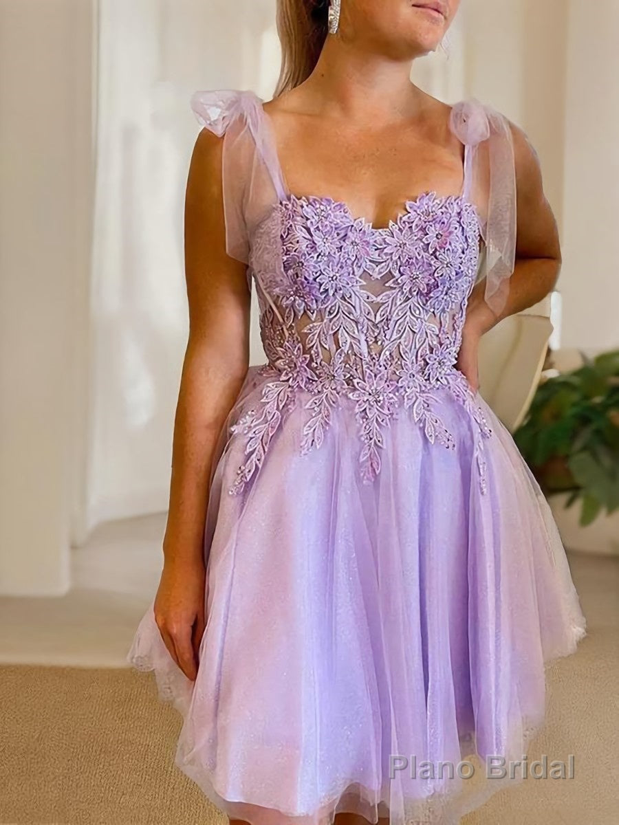 A-Line/Princess Sweetheart Short/Mini Tulle Homecoming Dresses With Appliques Lace Main image