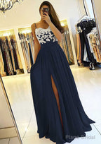 A-line/Princess Sweetheart Sleeveless Long/Floor-Length Chiffon Prom Dresses With Split Appliqued