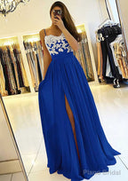 A-line/Princess Sweetheart Sleeveless Long/Floor-Length Chiffon Prom Dresses With Split Appliqued