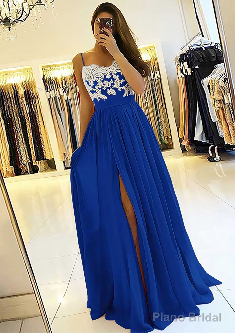 A-line/Princess Sweetheart Sleeveless Long/Floor-Length Chiffon Prom Dresses With Split Appliqued