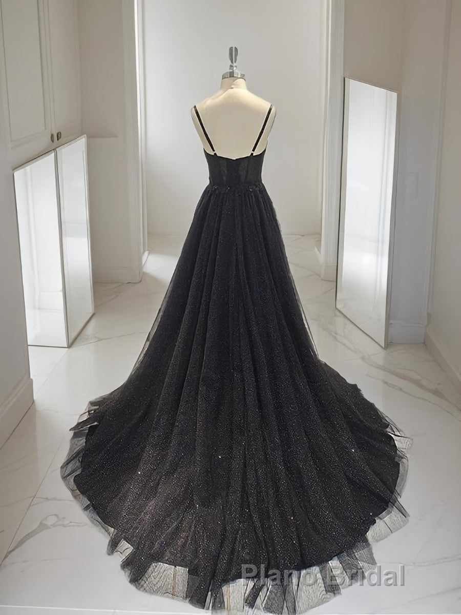 A-Line/Princess Sweetheart Sweep Train Formal Prom Dresses With Leg Slit