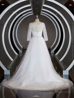 A-Line/Princess Sweetheart Sweep Train Tulle Wedding Dresses with Ruffles