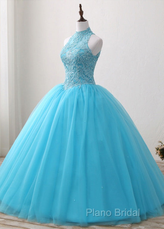 A-Line/Princess Tulle Appliques Lace Formal Prom Dresses With Beading Secondary image