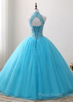 A-Line/Princess Tulle Appliques Lace Formal Prom Dresses With Beading