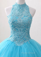 A-Line/Princess Tulle Appliques Lace Formal Prom Dresses With Beading