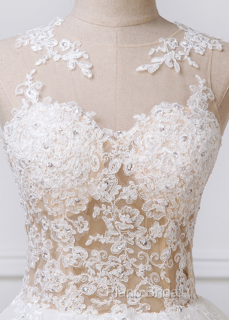 A-Line/Princess Tulle Appliques Lace Wedding Dresses
