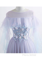 A-Line/Princess Tulle Jewel Floor-Length Formal Prom Dresses With Beaded Lace Appliques
