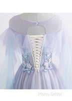 A-Line/Princess Tulle Jewel Floor-Length Formal Prom Dresses With Beaded Lace Appliques
