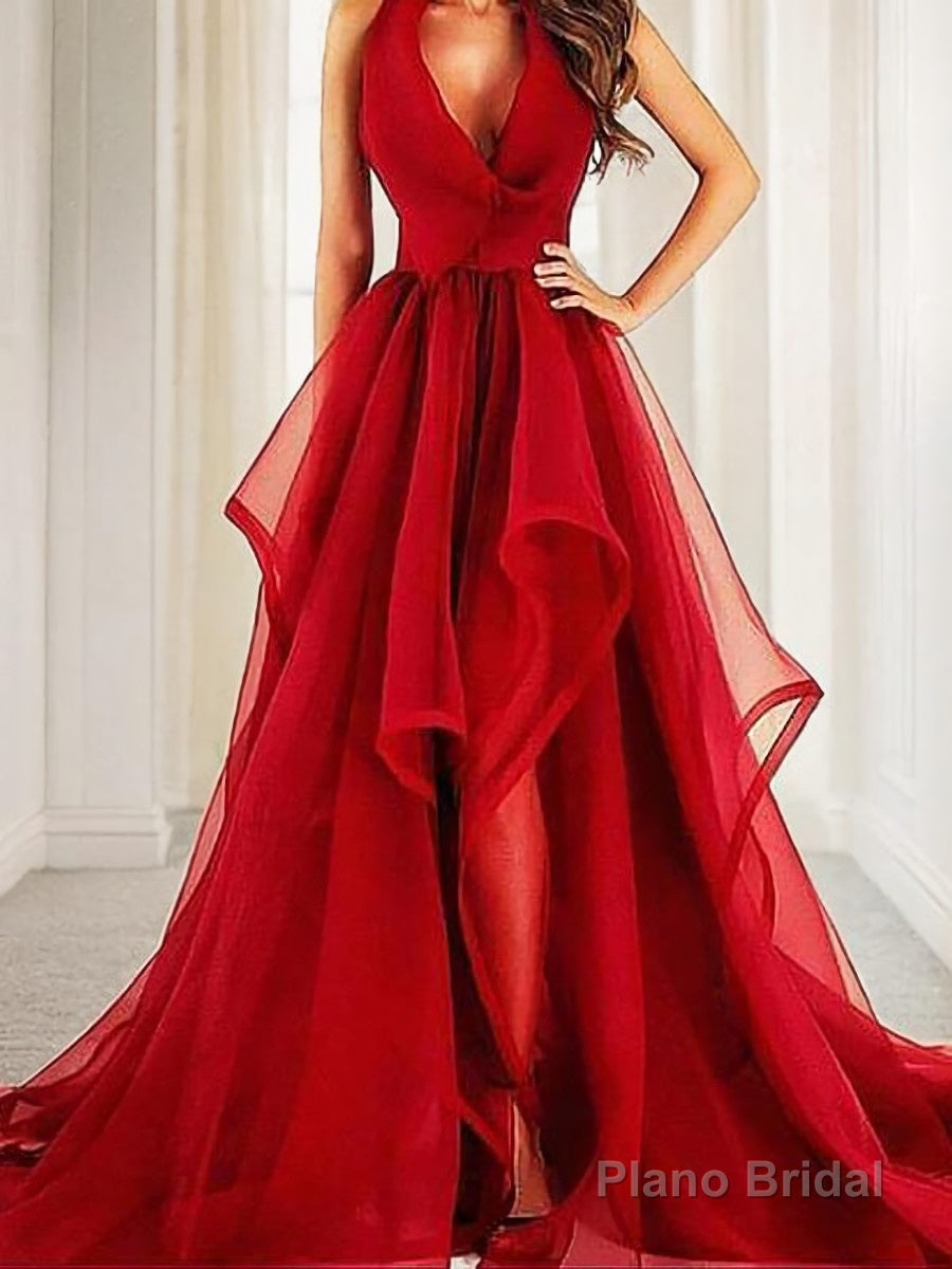 A-Line/Princess V-neck Court Train Organza Evening Dresses With Ruffles Main image