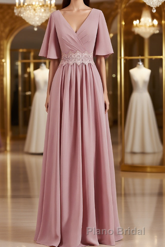 A-Line/Princess V-neck Chiffon Floor-Length Mother of the Bride Dresses