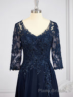 A-Line/Princess V-neck Chiffon Floor-Length Mother of the Bride Dresses With Appliques Lace