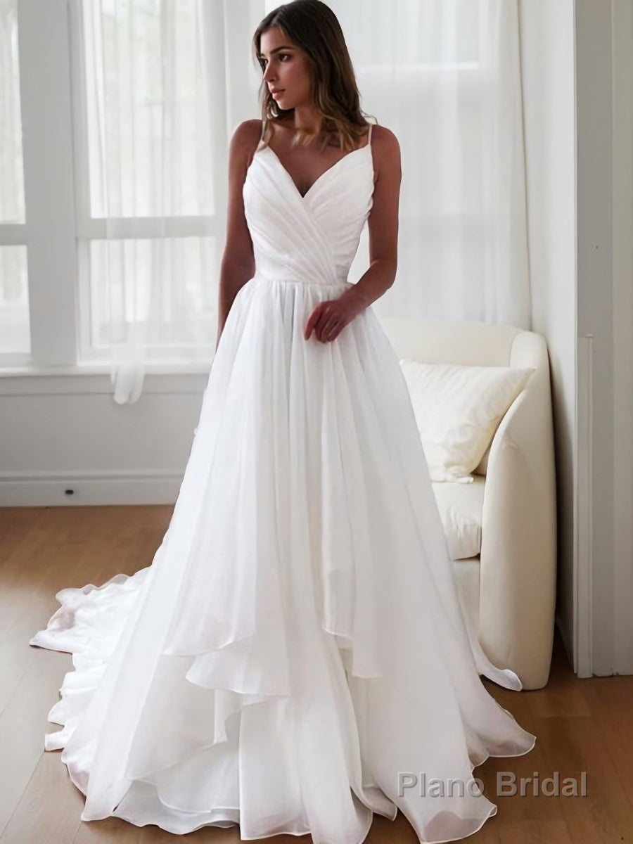 A-Line/Princess V-neck Court Train Organza Wedding Dresses Main image