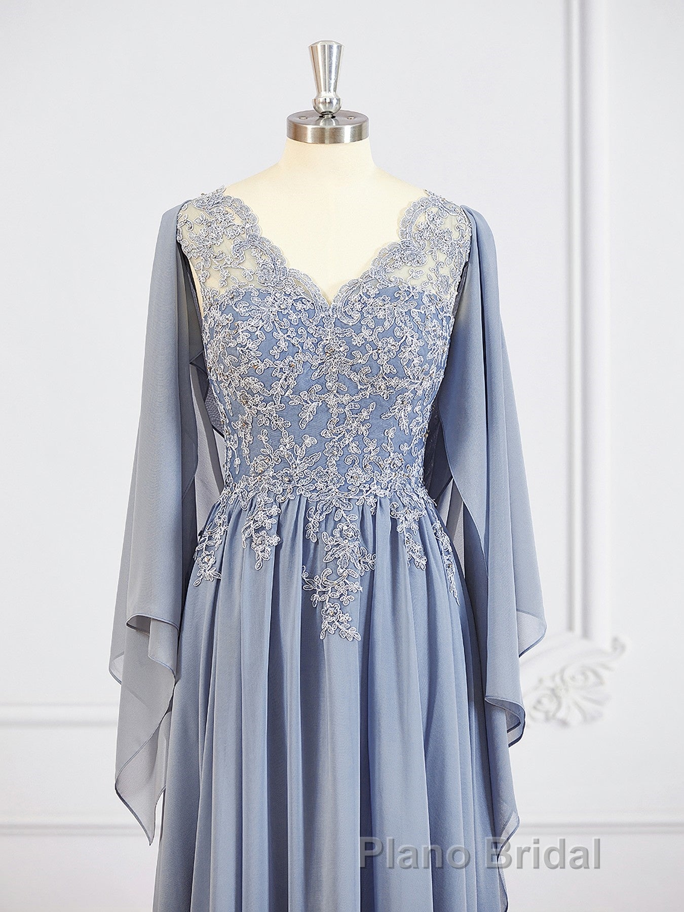 A-Line/Princess V-neck Floor-Length Chiffon Mother of the Bride Dresses With Appliques Lace Secondary image
