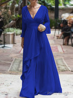 A-Line/Princess V-neck Floor-Length Chiffon Mother of the Bride Dresses With Ruffles