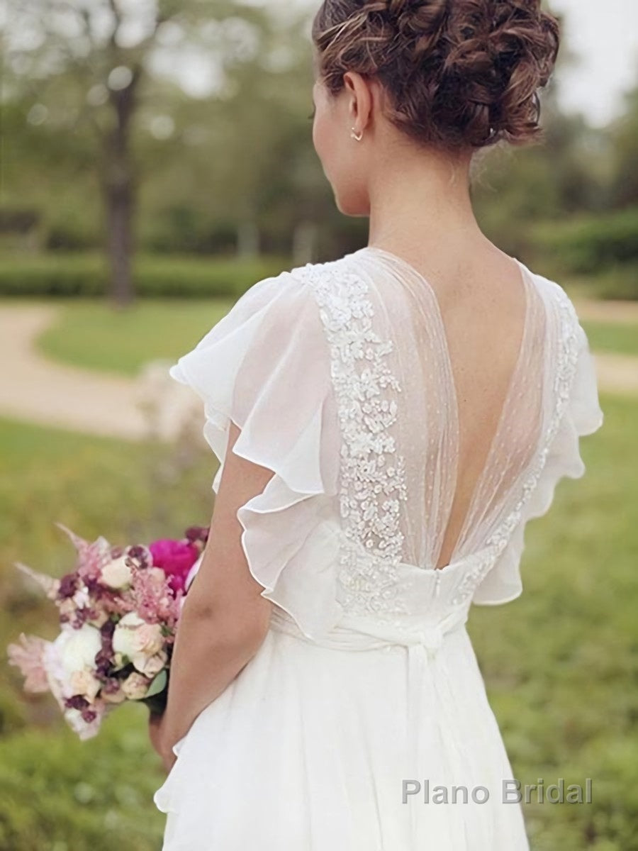 A-Line/Princess V-neck Floor-Length Chiffon Wedding Dresses With Belt/Sash Secondary image