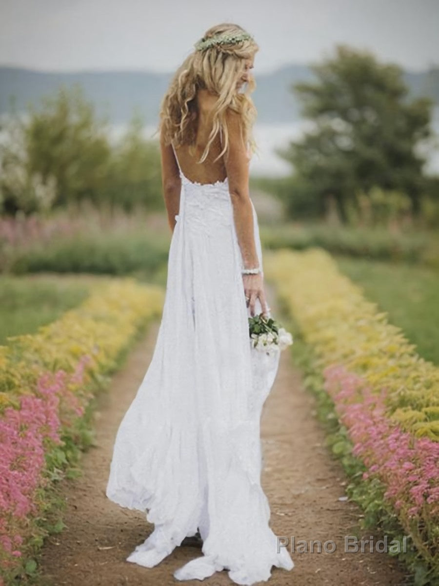A-Line/Princess V-neck Floor-Length Chiffon Wedding Dresses With Leg Slit Secondary image