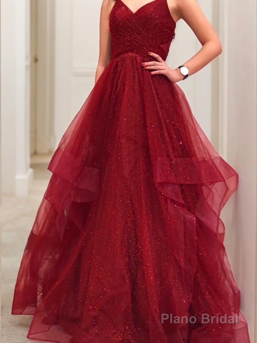 A-Line/Princess V-neck Floor-Length Net Prom Dresses Secondary image