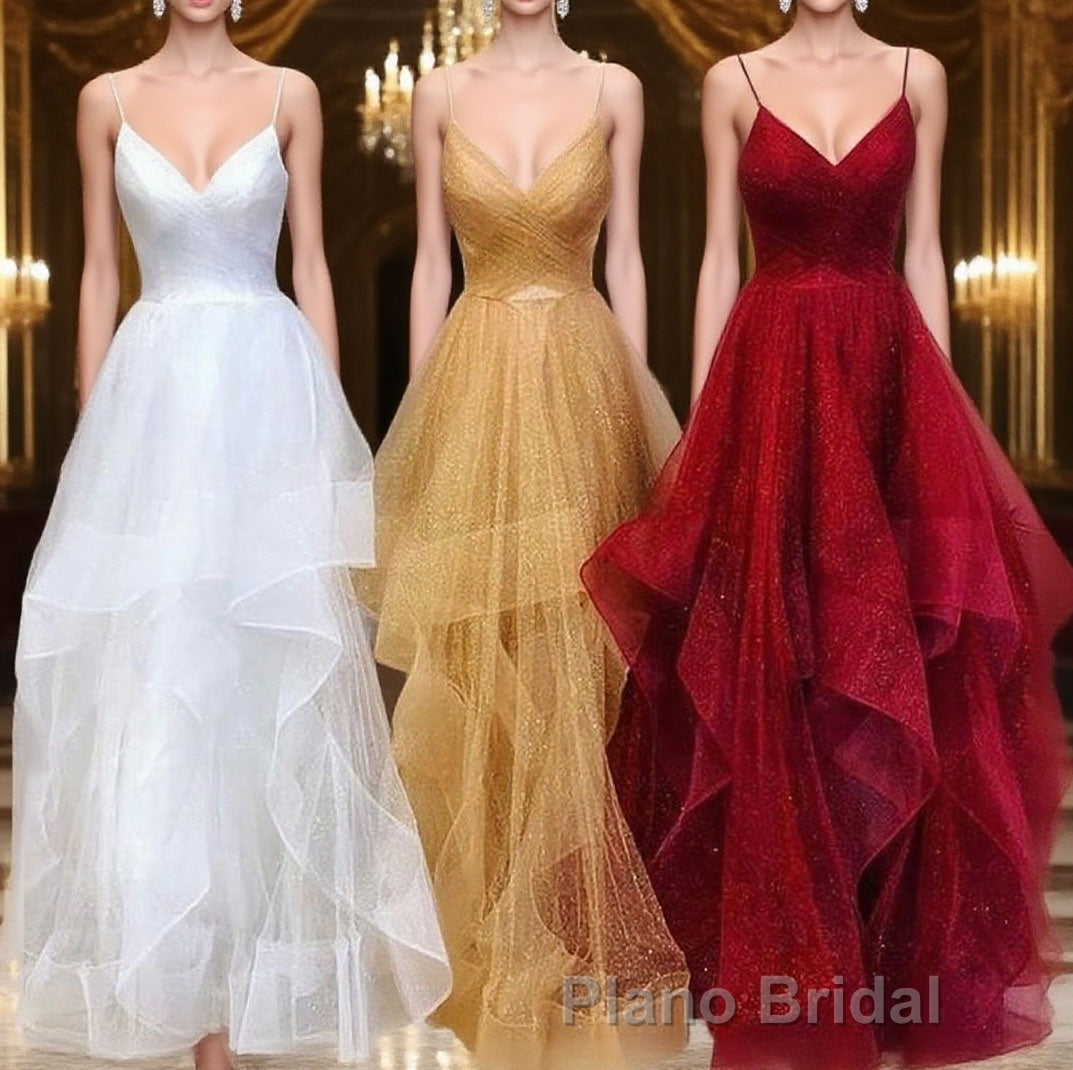 A-Line/Princess V-neck Floor-Length Formal Prom Dresses Main image