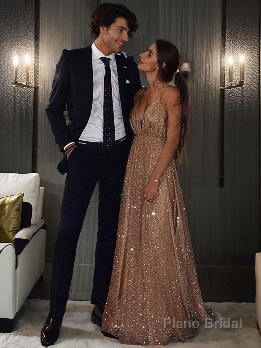 A-Line/Princess V-neck Floor-Length Tulle Prom Dresses Main image