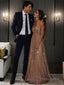 A-Line/Princess V-neck Floor-Length Tulle Prom Dresses