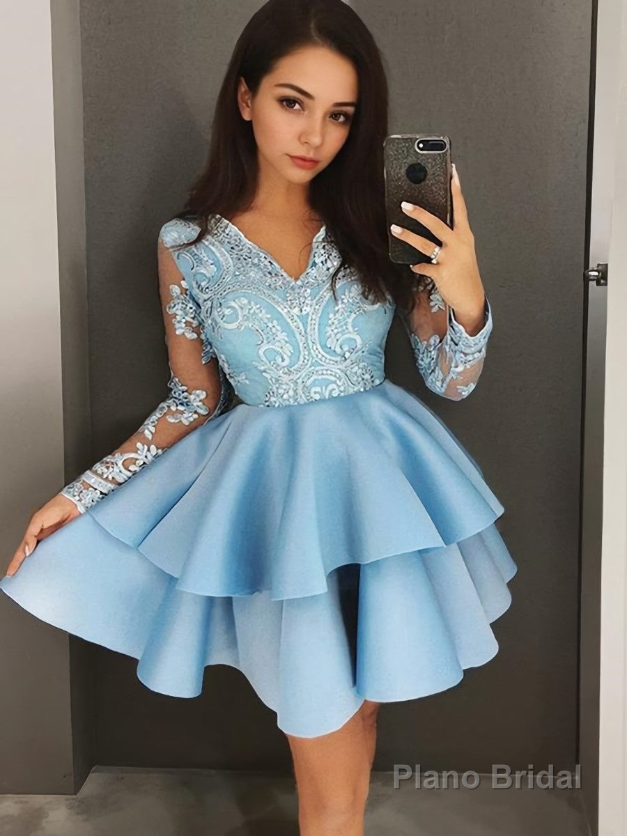 A-Line/Princess V-neck Short/Mini Satin Homecoming Dresses Main image