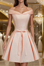 A-Line/Princess V-neck Short/Mini Satin Homecoming Dresses With Bow