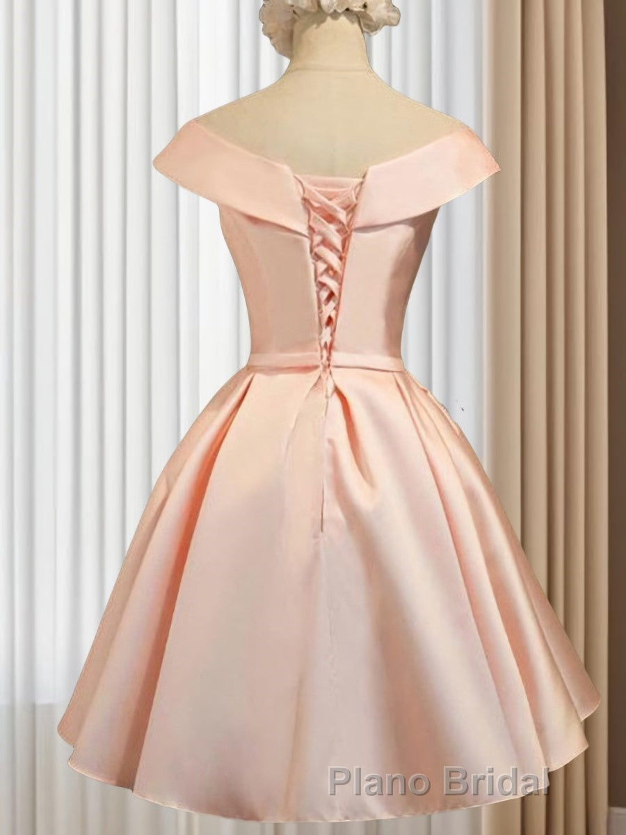 A-Line/Princess V-neck Short/Mini Satin Homecoming Dresses With Bow Secondary image
