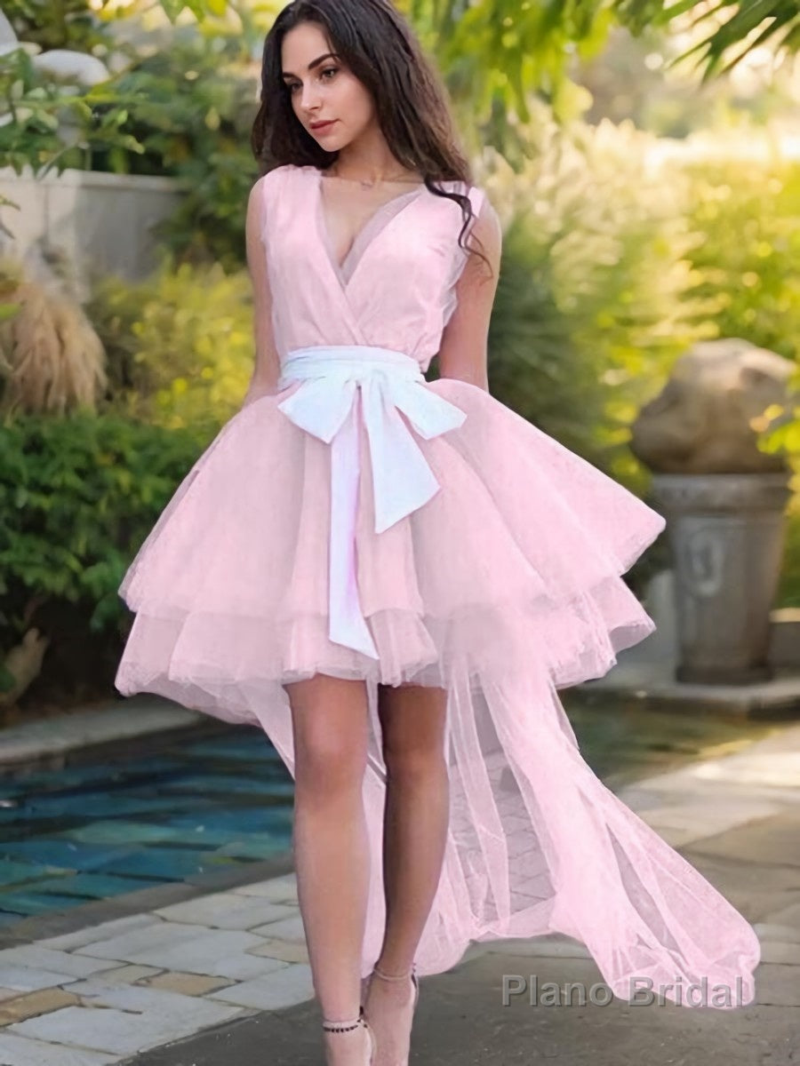A-Line/Princess V-neck Short/Mini Tulle Homecoming Dresses With Belt/Sash Main image