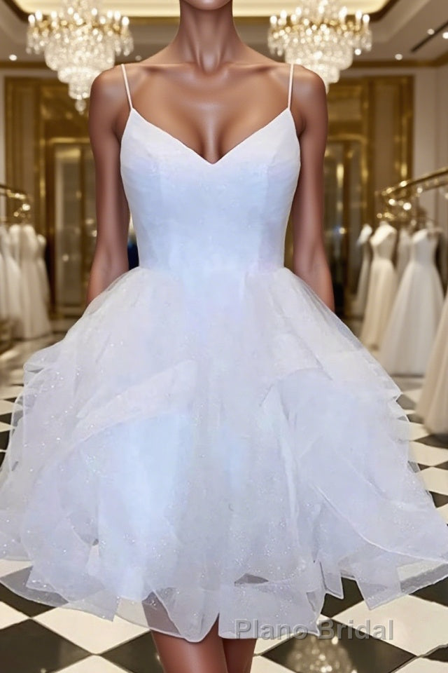 A-Line/Princess V-neck Short/Mini Tulle Homecoming Dresses With Cascading Ruffles Main image