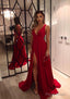 A-line/Princess V Neck Sleeveless Sweep Train Charmeuse Evening Dresses