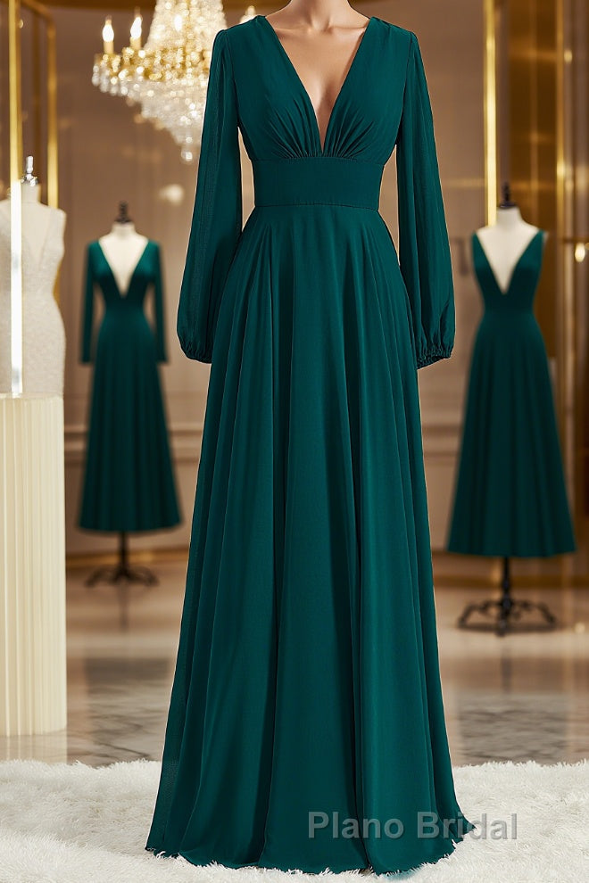 A-Line/Princess V-neck Sweep Train Chiffon Bridesmaid Dresses Main image
