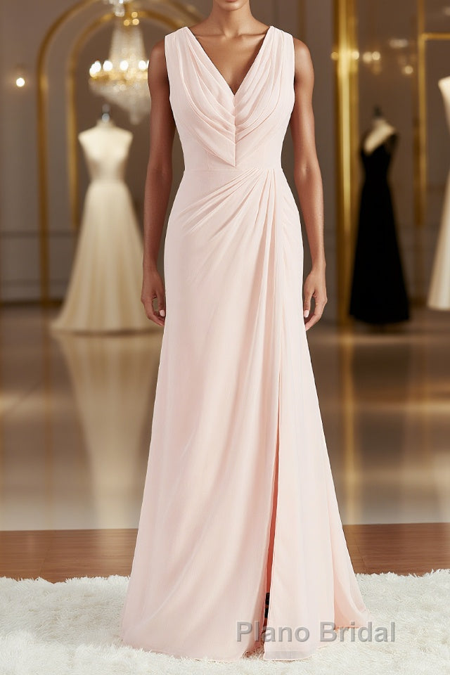 A-Line/Princess V-neck Sweep Train Chiffon Bridesmaid Dresses Main image