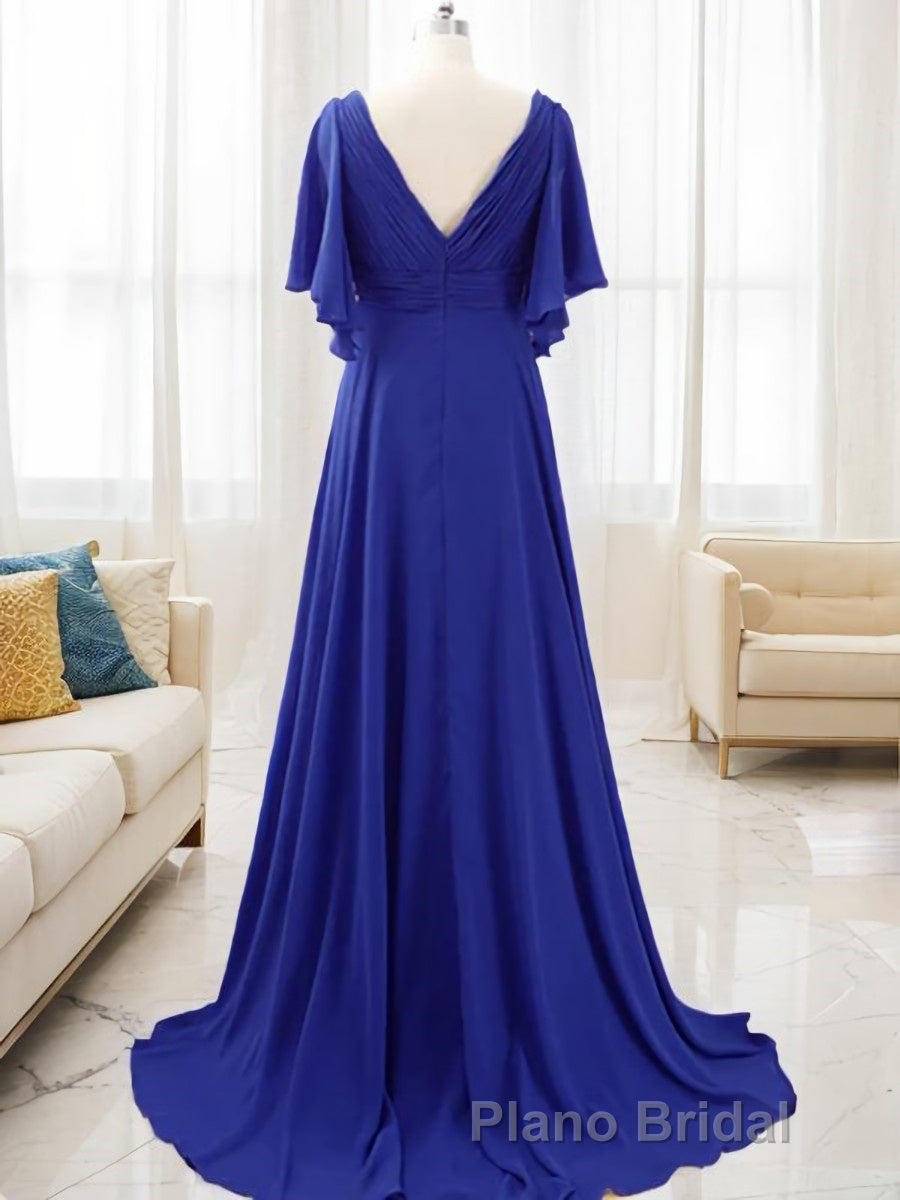 A-Line/Princess V-neck Sweep Train Chiffon Mother of the Bride Dresses With Beading Secondary image