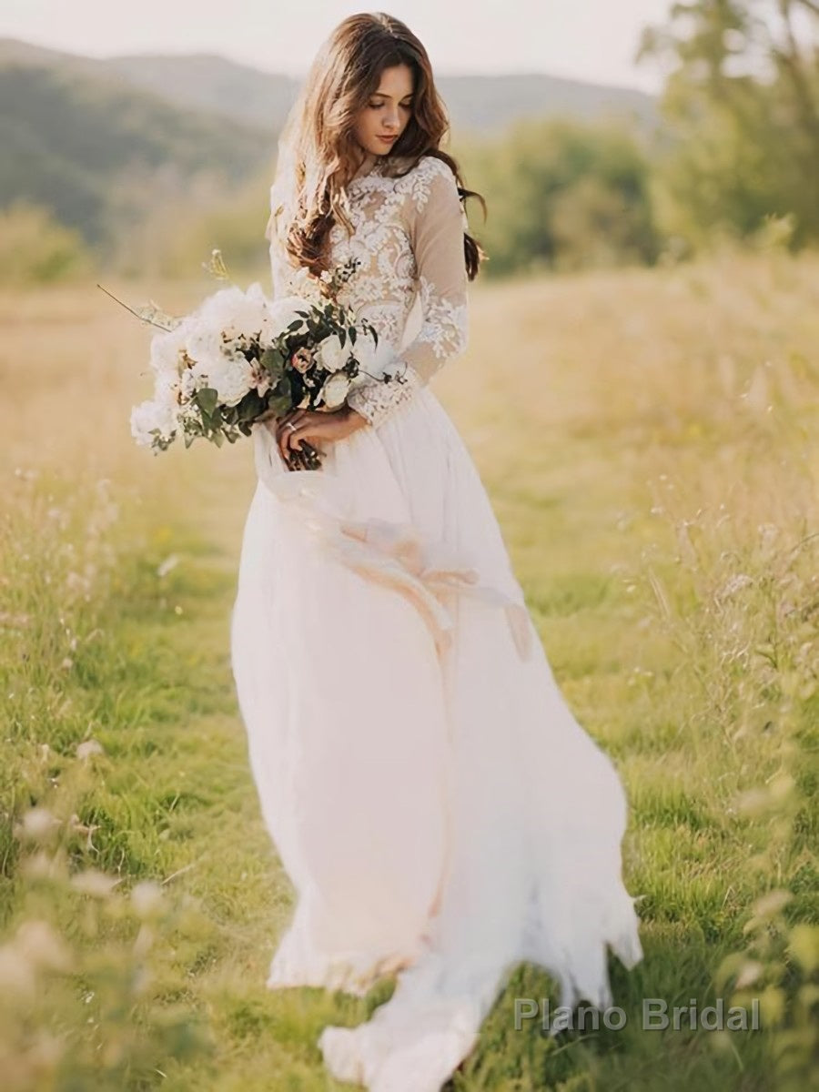 A-Line/Princess V-neck Sweep Train Chiffon Wedding Dresses Secondary image