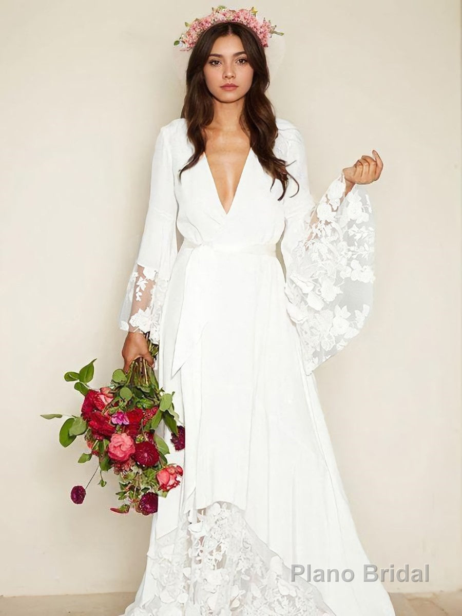 A-Line/Princess V-neck Sweep Train Chiffon Wedding Dresses With Belt/Sash Secondary image