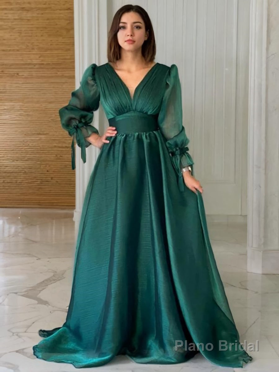 A-Line/Princess V-neck Sweep Train Organza Evening Dresses With Ruffles Secondary image
