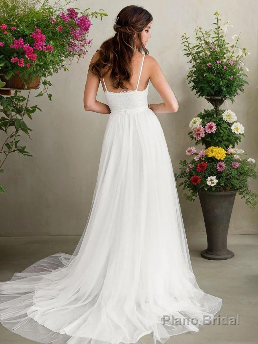 A-Line/Princess V-neck Sweep Train Tulle Wedding Dresses Secondary image