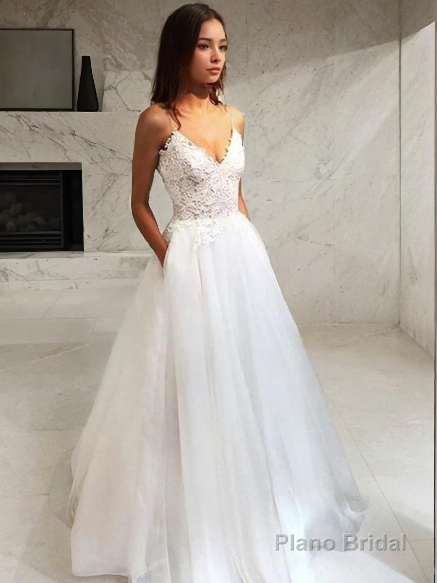 A-Line/Princess V-neck Floor-Length Tulle Wedding Dresses Main image