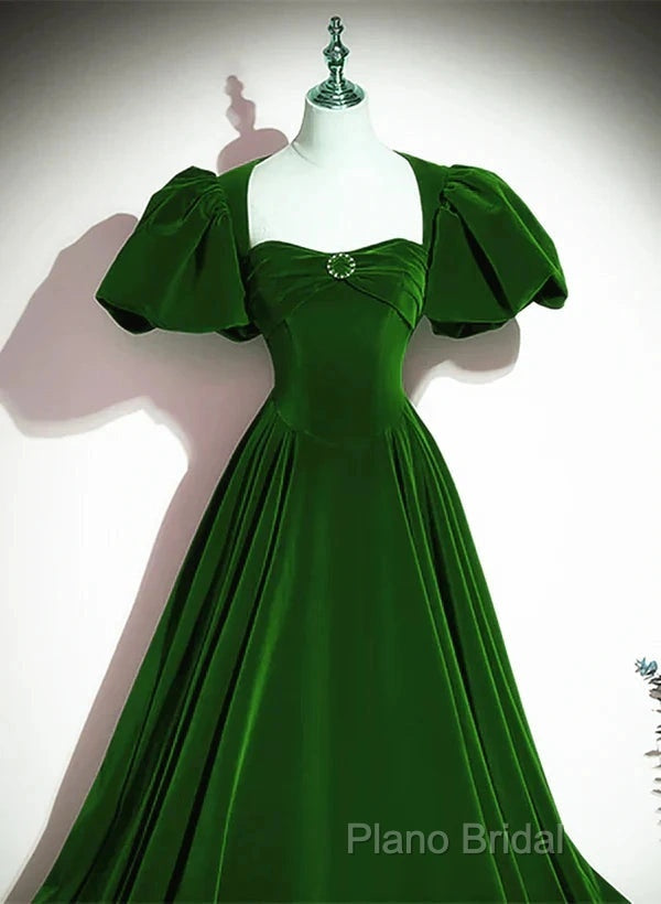 A-Line Princess Velvet Backless Ballgown Long Party Dresses Short Sleeves Formal Dresses Formal Prom Dresses