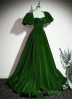 A-Line Princess Velvet Backless Ballgown Long Party Dresses Short Sleeves Formal Dresses Formal Prom Dresses