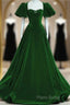 A-Line Princess Velvet Backless Ballgown Long Party Dresses Short Sleeves Formal Dresses Formal Prom Dresses