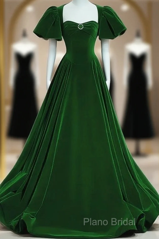 A-Line Princess Velvet Backless Ballgown Long Party Dresses Short Sleeves Formal Dresses Formal Prom Dresses Main image