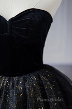 A-Line Formal Prom Dresses Black Dresses Dresses Formal Birthday Floor Length Sleeveless Strapless Tulle With Ruched Sequin