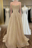 A-Line Formal Prom Dresses Corsets Dresses Wedding Party Sweep / Brush Train Sleeveless Spaghetti Strap Tulle With Glitter Pleats