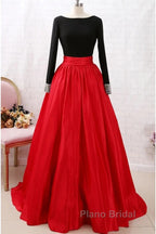 A-Line Formal Prom Dresses Dresses Party Wear Long Sleeve Satin With Pleats