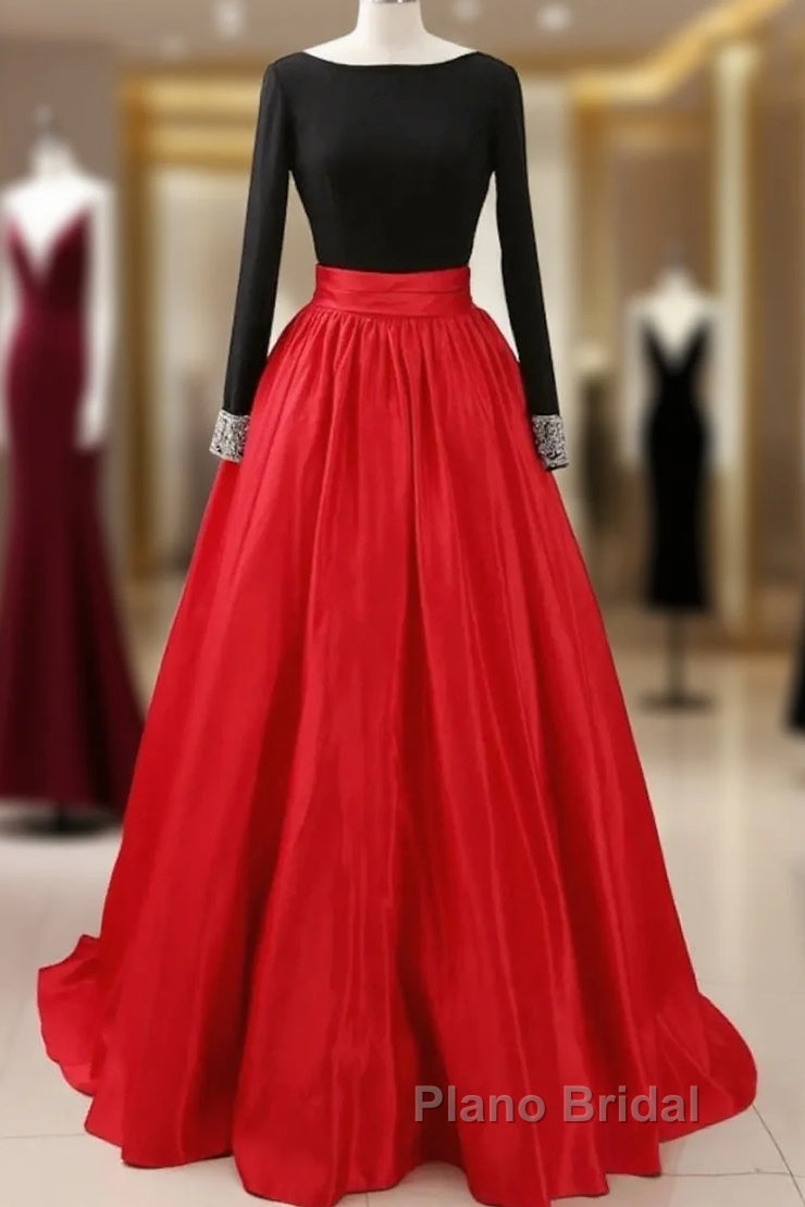 A-Line Formal Prom Dresses Dresses Party Wear Long Sleeve Satin With Pleats Main image