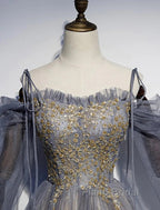 A-Line Formal Prom Dresses Dresses Wedding Floor Length Strap Tulle With Sequin Embroidery