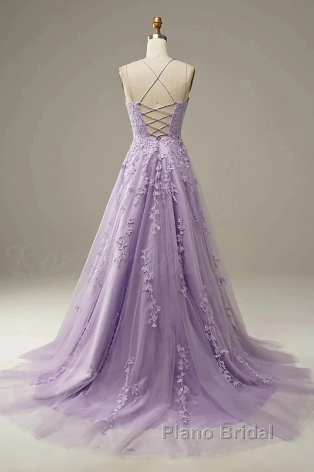 A-Line Formal Prom Dresses Floral Dresses Formal Sleeveless Strap Tulle With Appliques Secondary image
