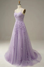 A-Line Formal Prom Dresses Floral Dresses Formal Sleeveless Strap Tulle With Appliques